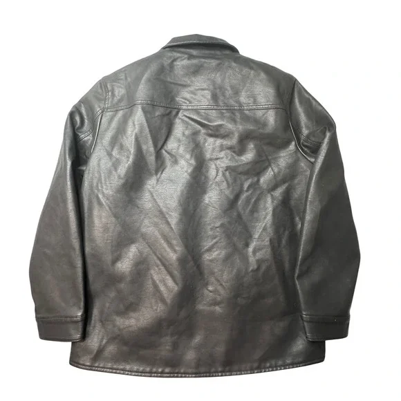 Levi's Faux Leather Jacket Mens L Black Sherpa Lined LM2CU993 Trucker Coat - Picture 2 of 12